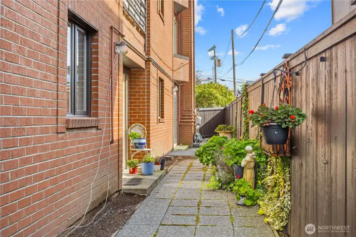 Side yard with garden.