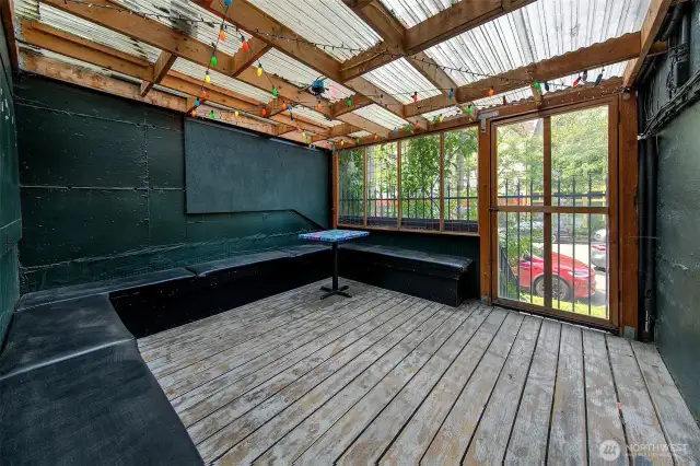 Outdoor seating area off the commercial space.