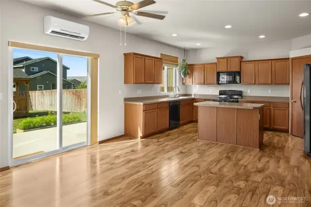 Sliding glass door to the backyard that has everything you need!