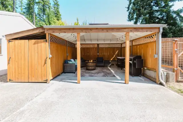 private covered patio with storage