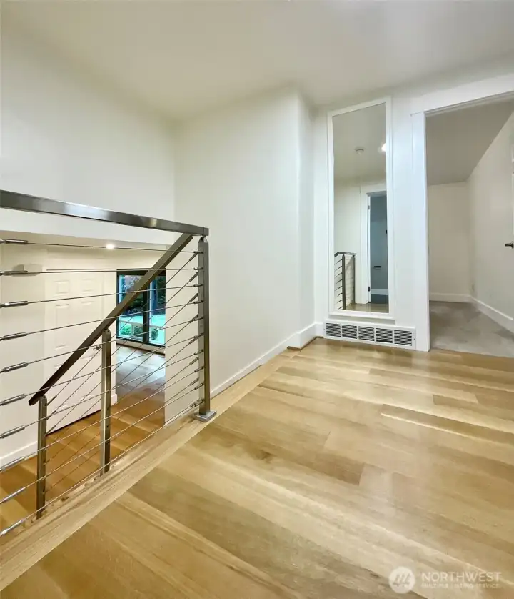 Sleek and modern stainless steel handrails.