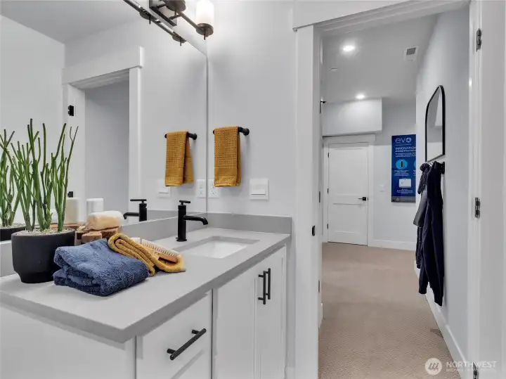 Separate lower level bath is guest ready.