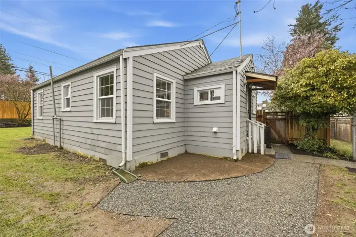 Out the back door heading towards back yard