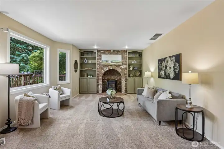 Family room with pellet stove