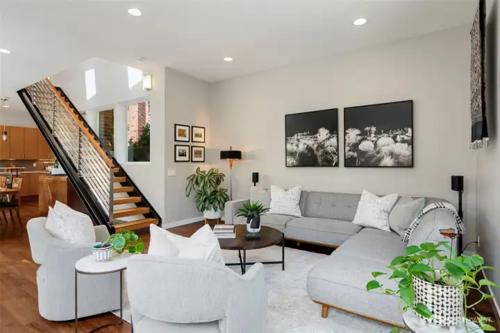 A welcoming entry foyer with convenient coat closet and powder room opens into this stunning great room A welcoming entry foyer with convenient coat closet and powder room opens into this stunning great room