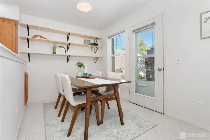Gather around the table indoors, or take your culinary creations outside to the inviting patio. Gather around the table indoors, or take your culinary creations outside to the inviting patio.