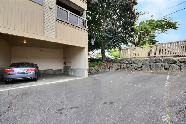 Extra deep, covered parking space is located    directly below the unit.