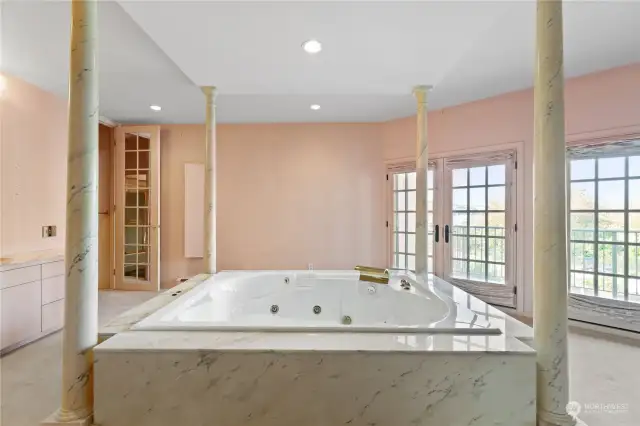 Views to the balcony from this gorgeous tub