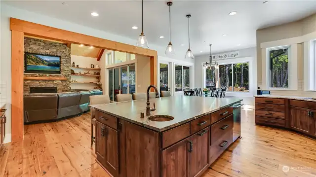 Great room floor plan is great for hosting! Giant island with breakfast bar seating, leathered granite counters & prep sink truly showcase the level of attention to detail that went into building this home.