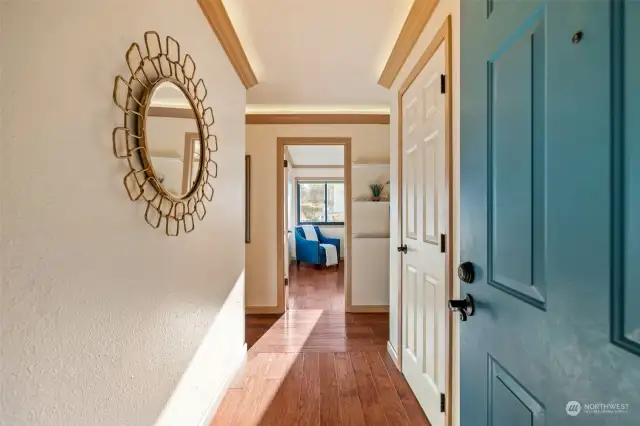 As you are entering the unit you will be greeted with lots of natural light and beautiful engineered hardwood floors. There are two closets as you enter to the right.