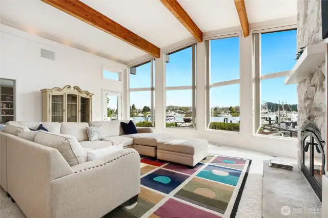 Vaulted ceilings with a bank of windows create the perfect view!