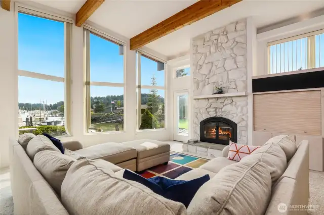 Enjoy the cozy propane fireplace while you enjoy the view of the bay.