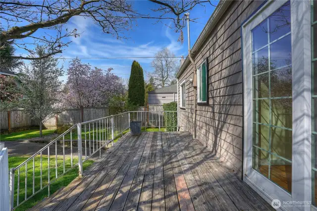 Back on the main level we are graced with a large deck off of the mudroom and kitchen area.  Love to dine outside?  Me, too, and this deck has plenty of space for your grill, seating, and guests.