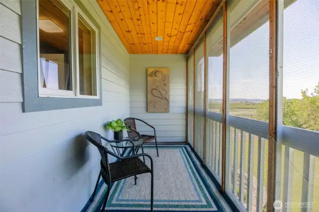 Enclosed/screened balcony off primary BR