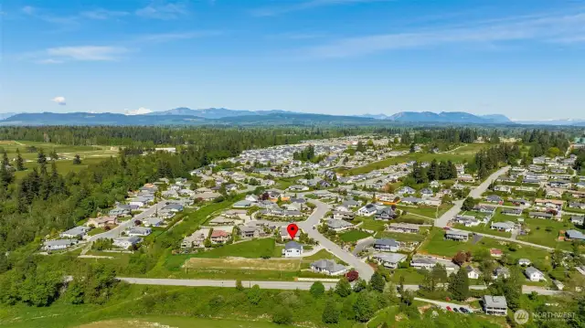 Drone view of the neighborhood and Mt. Baker