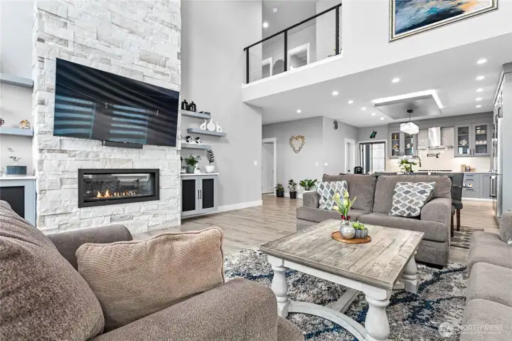 Living room with gas fireplace.