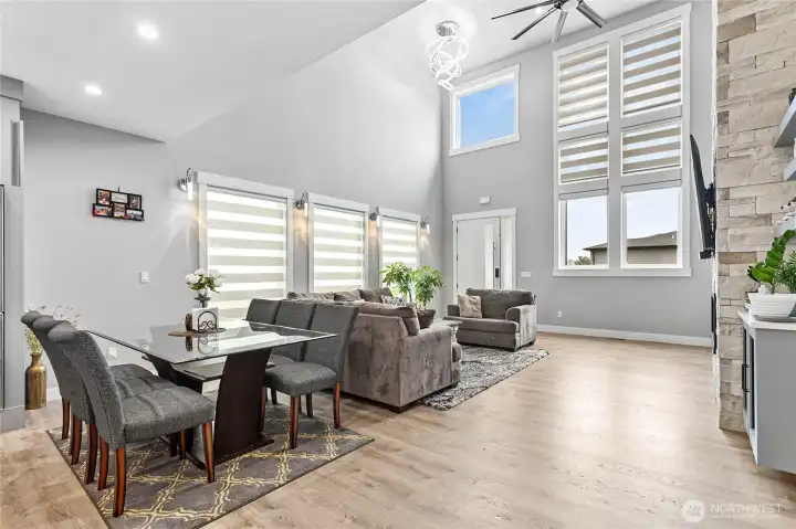 Open floor plan living and dining room.