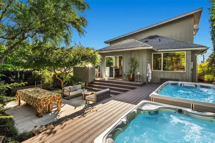 Saltwater hot tub and endless swim pool