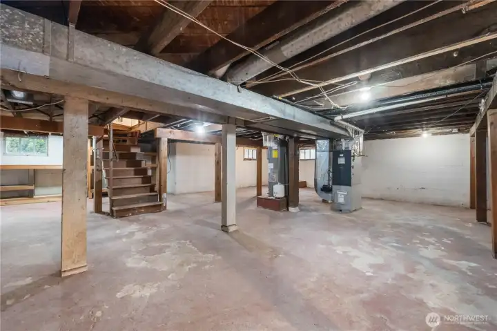 Access the backyard from the unfinished basement