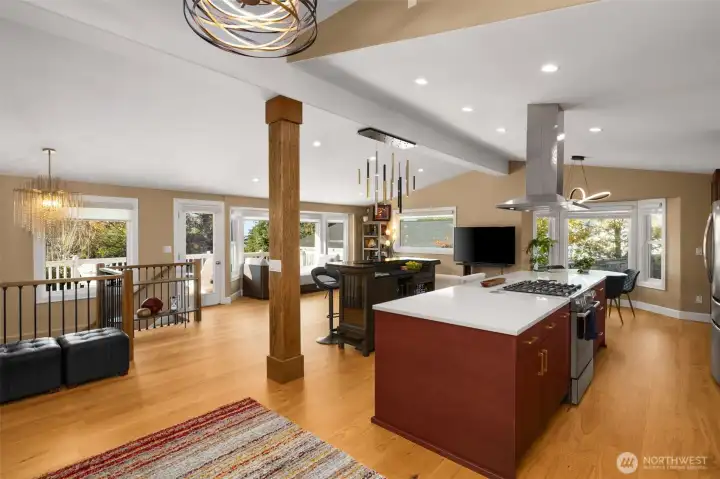 Spacious main level features new Anderson windows, updated lighting and a fully remodeled kitchen.