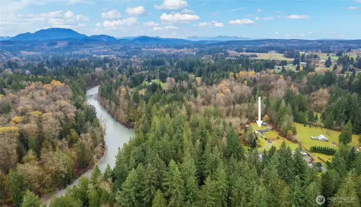 Arrow indicates home location