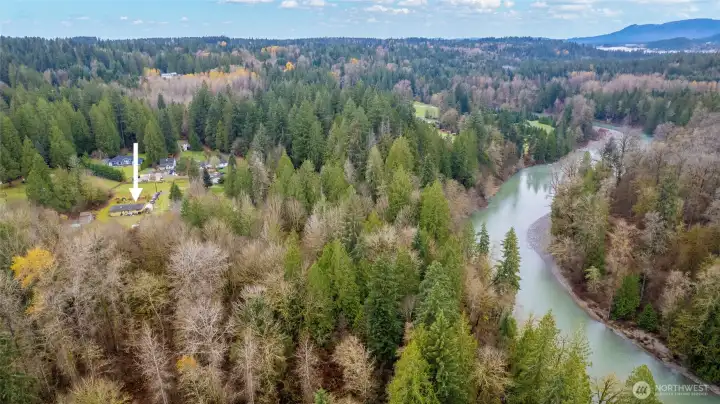 Arrow indicates home location