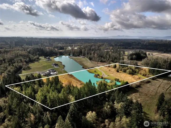 Side Ariel View of Bow Lake Lane, gazebo, and space to build lake front home(buyer to verify)