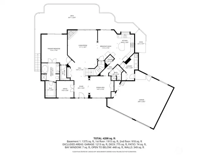 Main floor, floor plan. Interior stairs lead to the downstairs apartment. That door can be locked, as well as, the one at the bottom of the stairs for complete privacy.