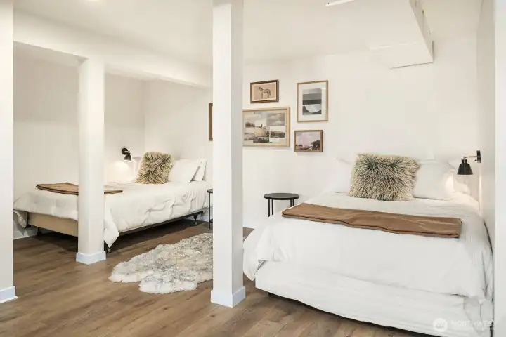 Open bedroom on lower level.