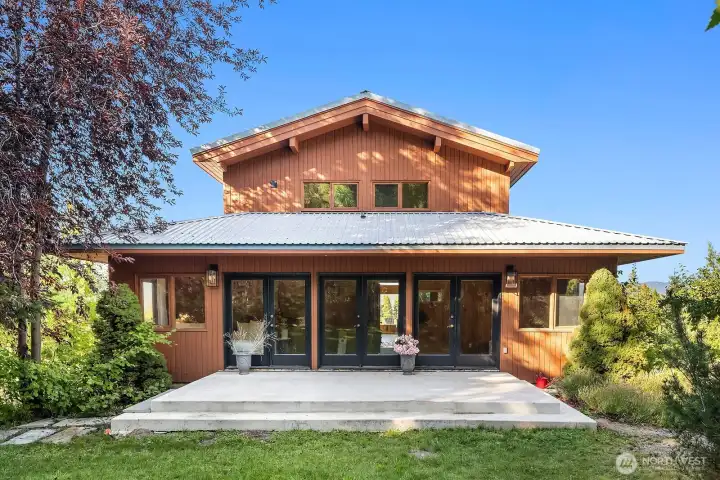 Front French doors and entry.
