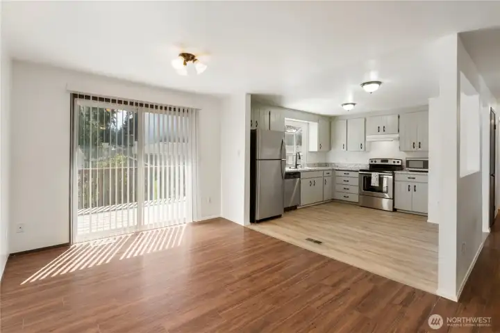 open kitchen to the dining room.  room to add a rolling island or more seating