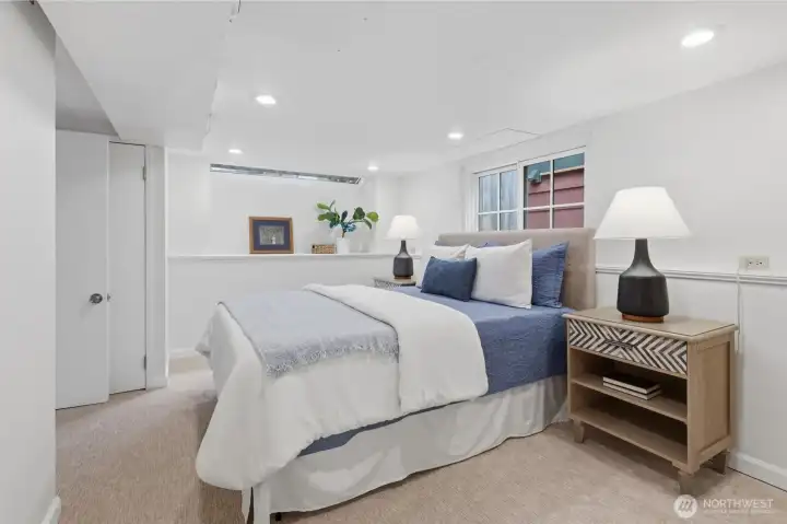 The third bedroom is roomy and bright