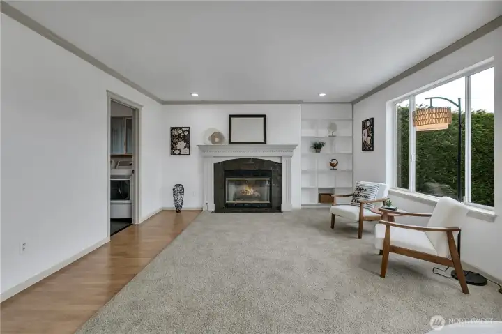 Family room with the laundry room on the left