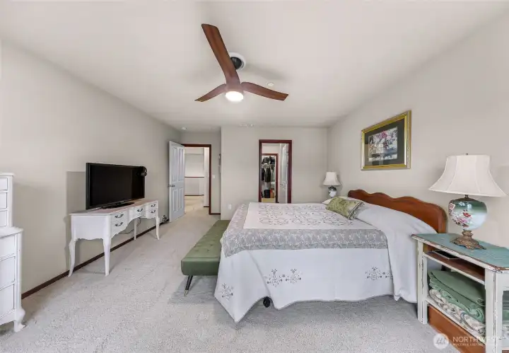 Large and bright primary bedroom located on the second floor with private bath and walk in closet