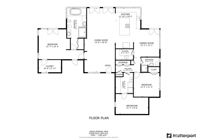 Second closet not shown in primary bedroom