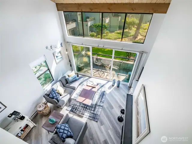 Looking down into living area from loft