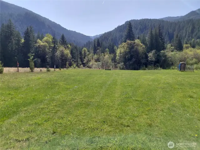 Communal Area with Picnic Table, Portable Toilet, and Cowlitz River Access