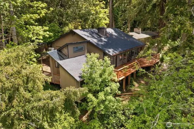 Cabin, Home and Deck - Aerial View