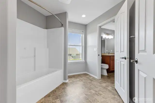 Shared, but private shower/tub space.