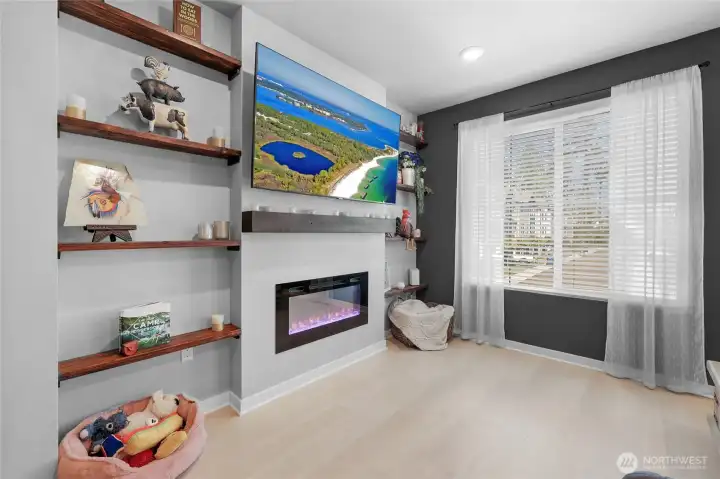 Built-in shelving keeps everything organized.
