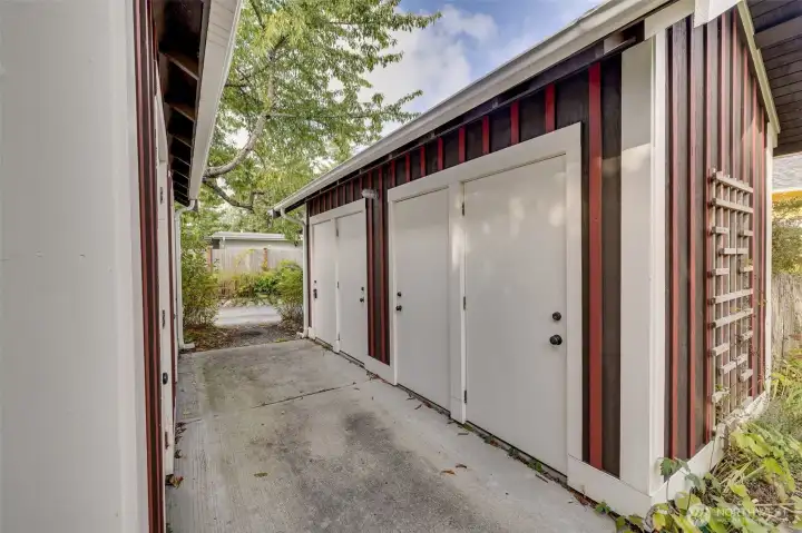 Unit 300's storage unit is the last one on the right side, with a construction key box on the door knob.
