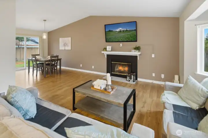 Beautiful Wood-Burning Fireplace with Mantle and Surround