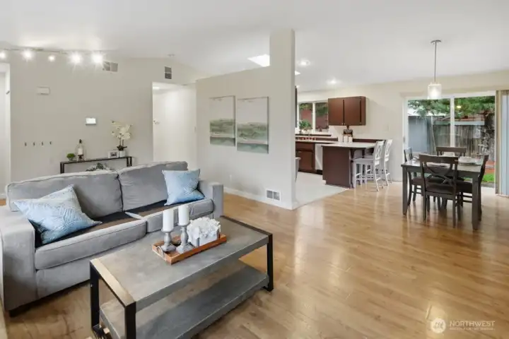 Great Room layout that is open to formal dining area and kitchen