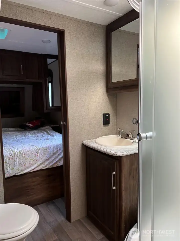 Bathroom in the trailer.