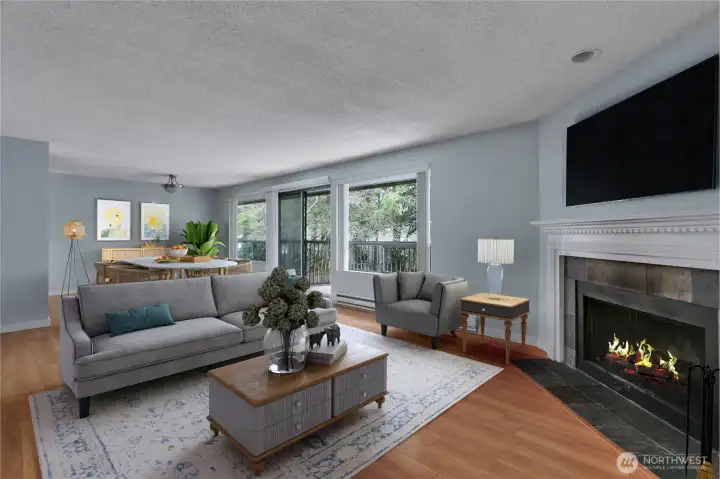 Living to Dining Fireplace-Virtually Staged