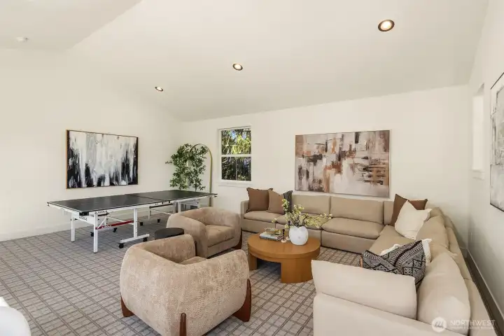 Fantastic rec room leading to back deck and yard