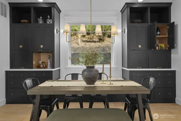 Ample storage built into beautifully crafted custom cabinetry.