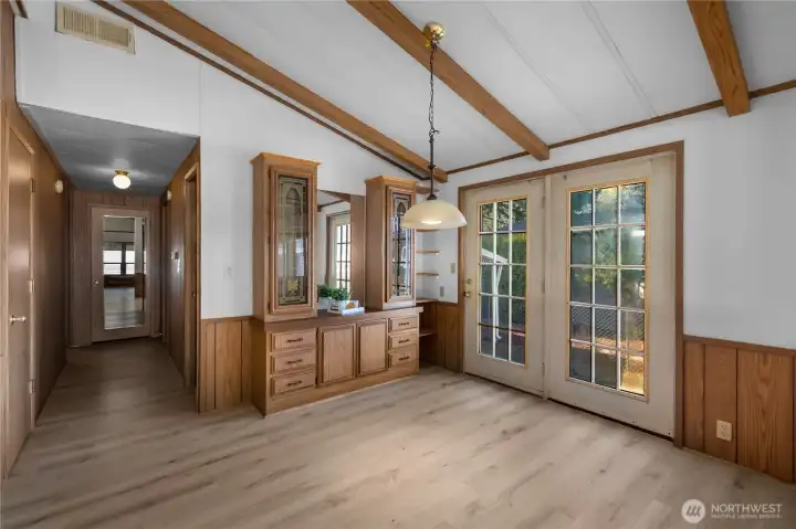 Dining room with built-in hutch provides ample storage