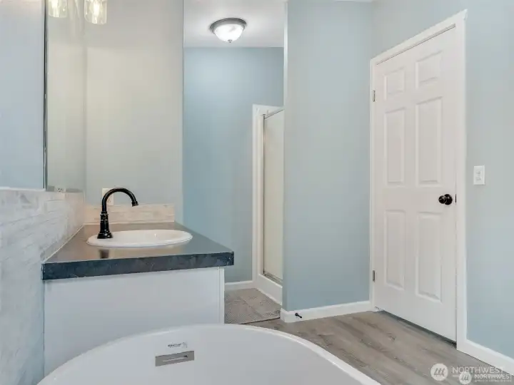There's also a walk-in shower stall in this bathroom.