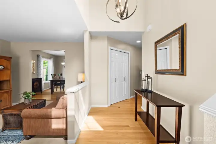 Spacious entryway with hardwood floors and convenient access to nearby living spaces. Spacious entryway with hardwood floors and convenient access to nearby living spaces.
